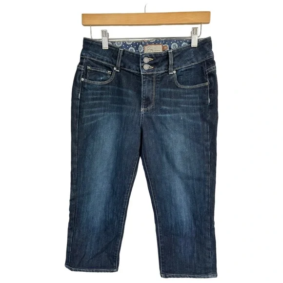 Paige Hidden Hills Premium Capri Double Button Dark Wash Crop Jeans Size 29 - Picture 1 of 15